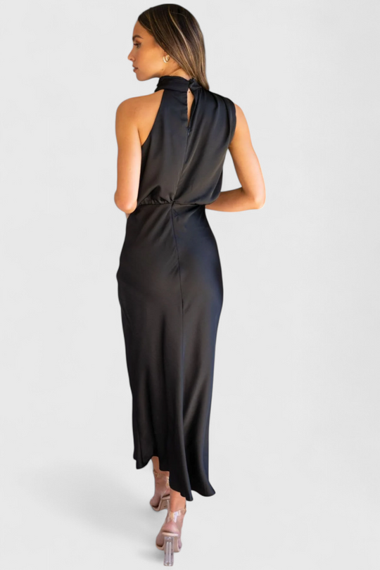 Rina Vestido Elegante de Cuello Halter Drapeado