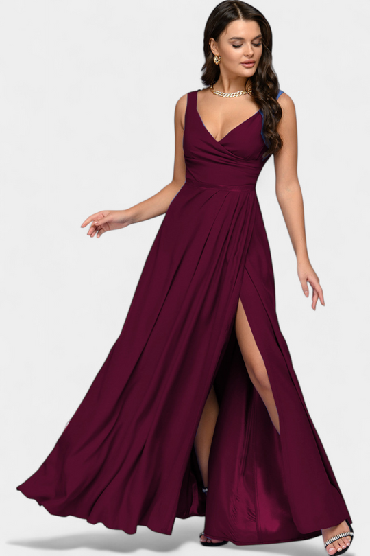 Rocío Vestido Largo con Drapeado Frontal y Escote Cruzado
